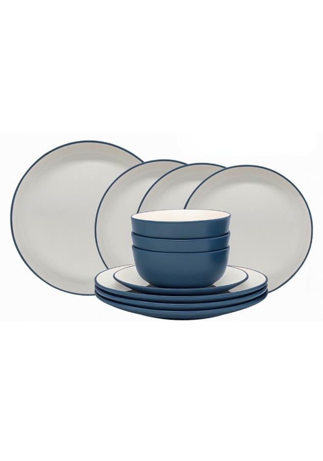 Feelings 12-Piece Stoneware Dinner Set includes 4 x 10.5" Dinner Plate , 4 x 8" Salad Plate , 4 x 6" Bowl, Serves 4, Blue/White - Image 1